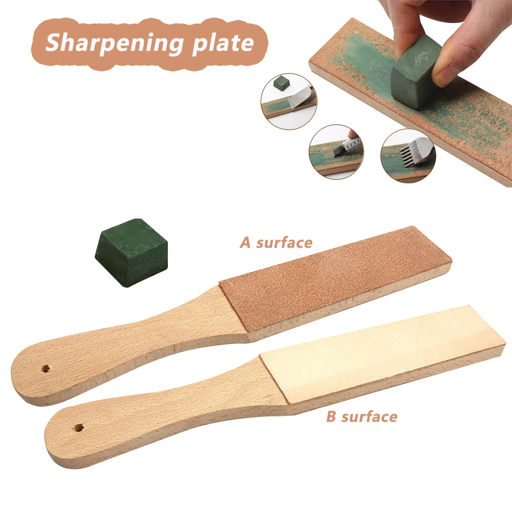 Description Picture 3 of itemDual Sided Leather Blade Strop Cutter Razor Sharpener Polishing Wooden Handle Kitchen Knife Sharpener Scissors Sharpening Tool