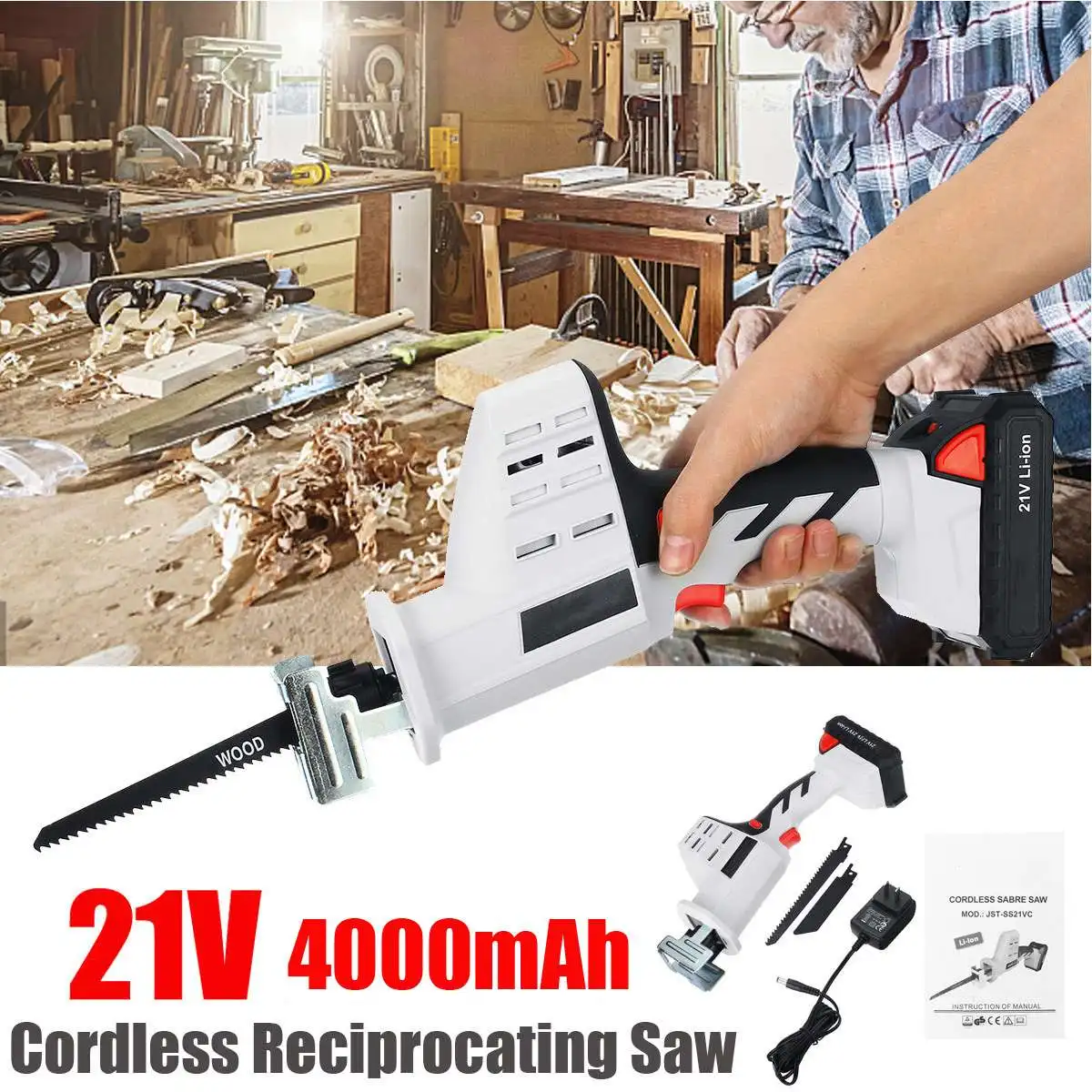 

21V Electric Cordless Reciprocating 4000mAh Lithium Battery Saws Wood Metal Chain Saws Cutting Tool