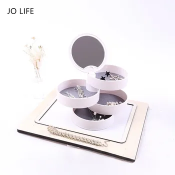 

JO LIFE Bedroom Decoration Jewelry Organizer Nordic Style Rotating 4 Layers Storage Box with Mirror