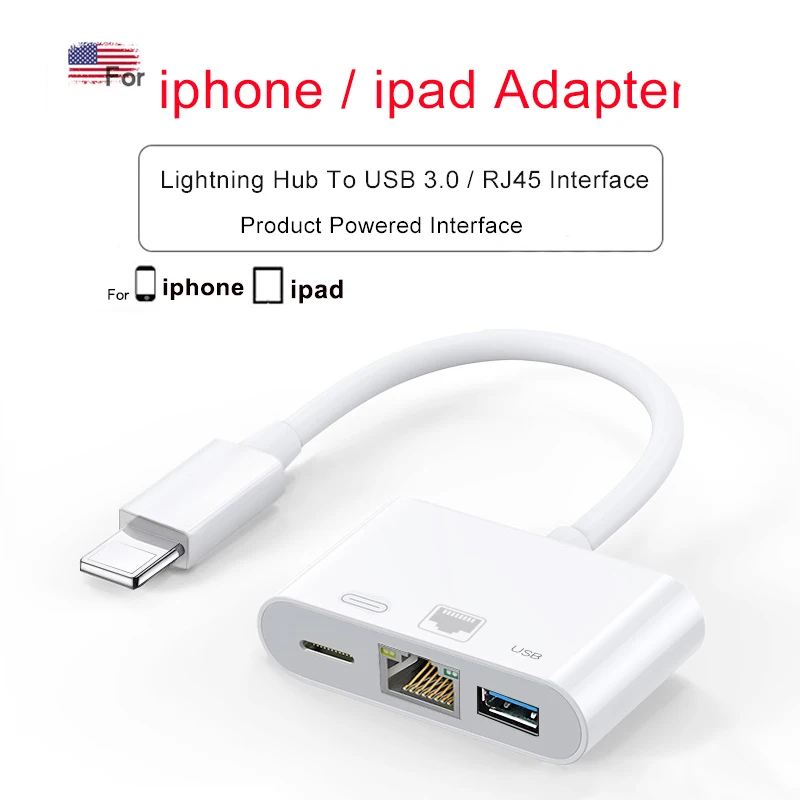 INGELON Lightning HDMI кабель RJ45 Ethernet USB iphone hub адаптер 3 в 1 для dock подключения клавиатуры