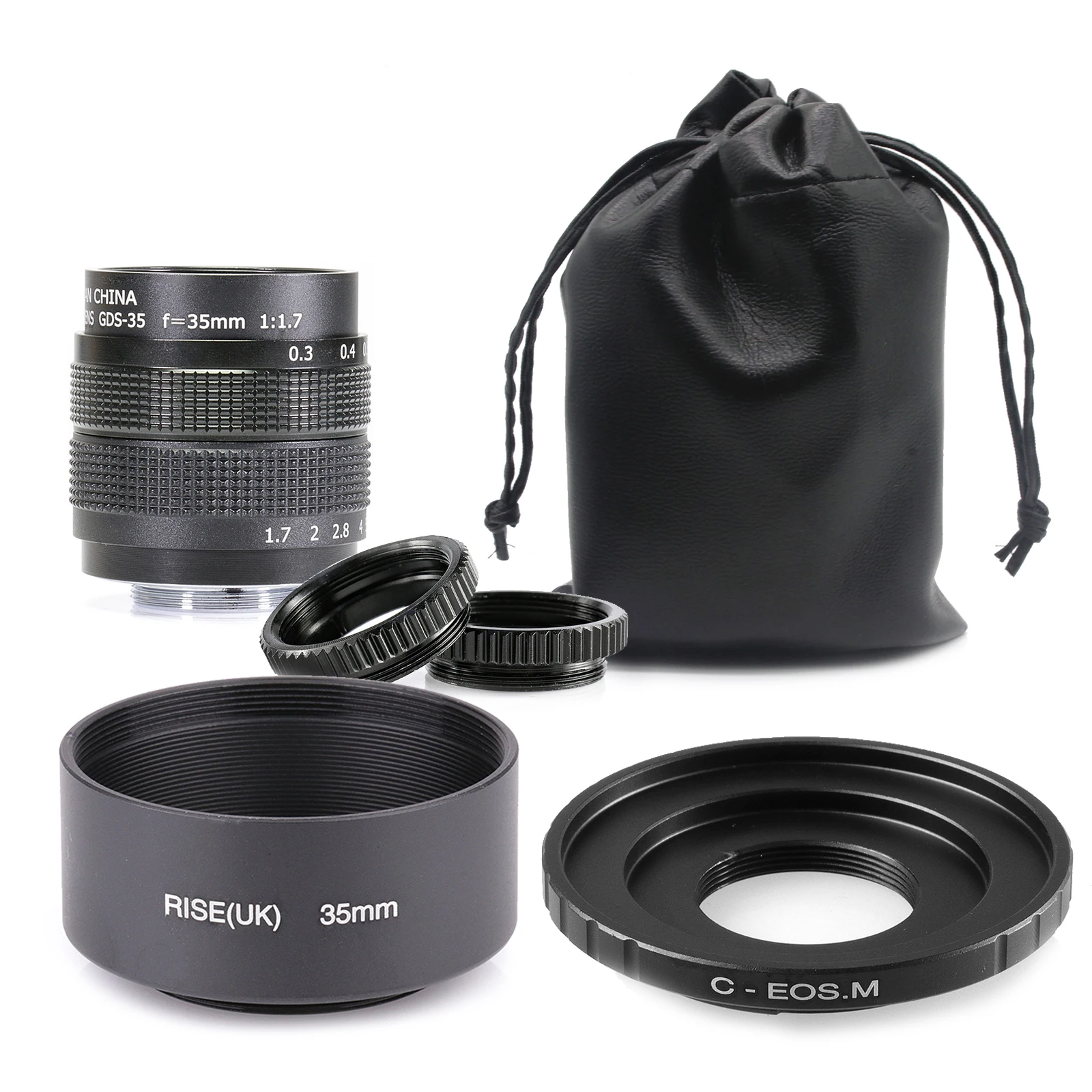 Fujian 35 Millimetri F/1.7 Aps-C Cctv Lens + Anello Adattatore + 2 Macro Ring + Paraluce Per Canon Ef-M Eosm Mirroless Macchina Fotografica M1/M3/M5