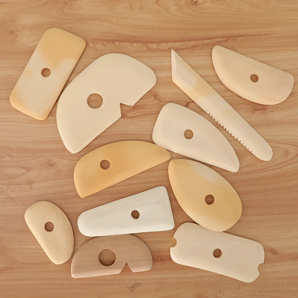 11pcs Assorted Natural Wooden Cutter Safe Scraping Tool For Clay/Pottery/Ceramic DIY Crafts
