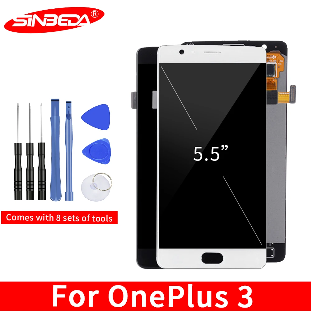 5,5 ''sinbeda активно-матричные осид, ЖК-дисплей для Oneplus 3T Дисплей Сенсорный экран с рамкой для Oneplus 3t 3 T A3000 Дисплей Замена