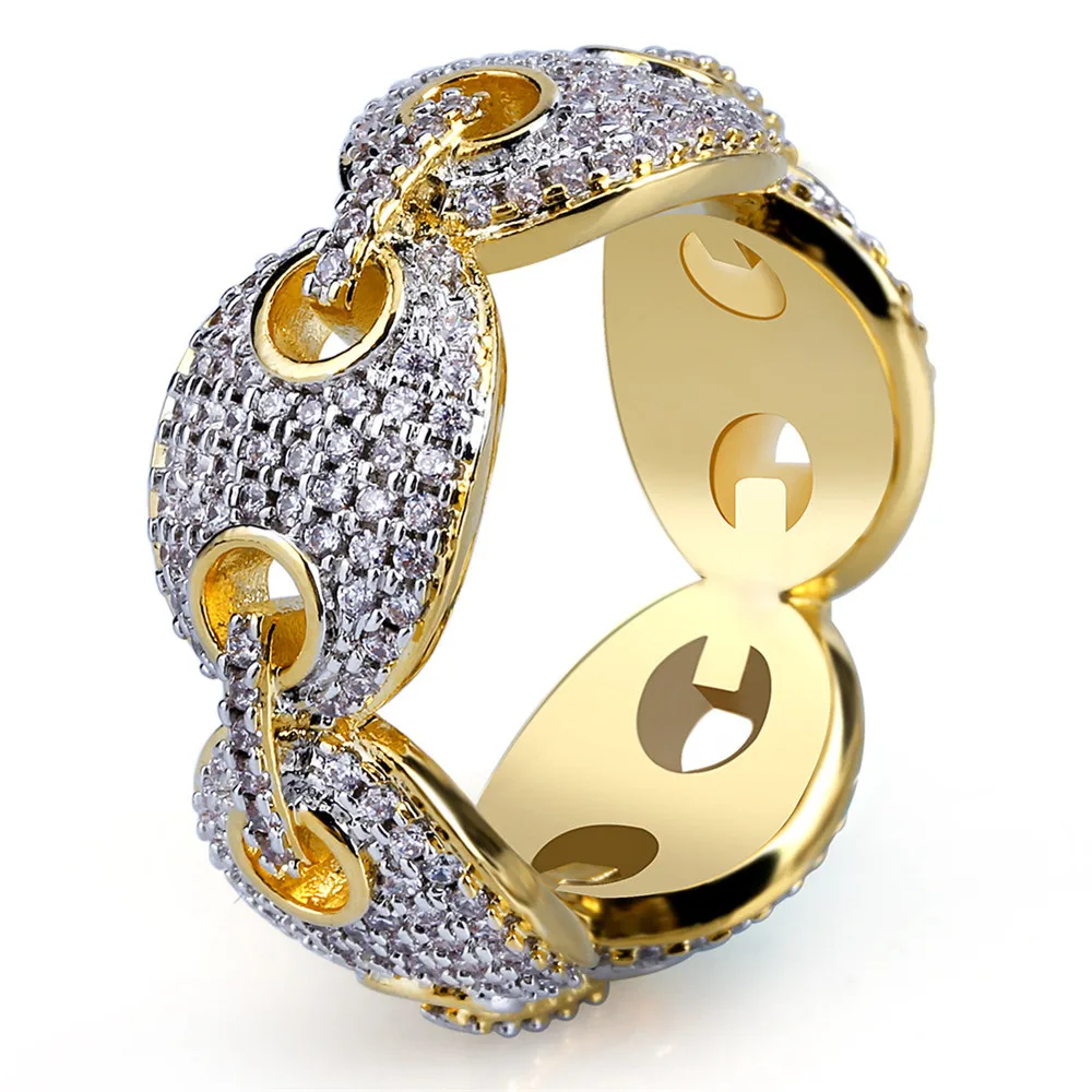Микро-шипованное циркониевое кольцо Iced Out хип-хоп кольцо золотого цвета ювелирные изделия модное кольцо для мужчин и женщин кольца - Цвет основного камня: Gold