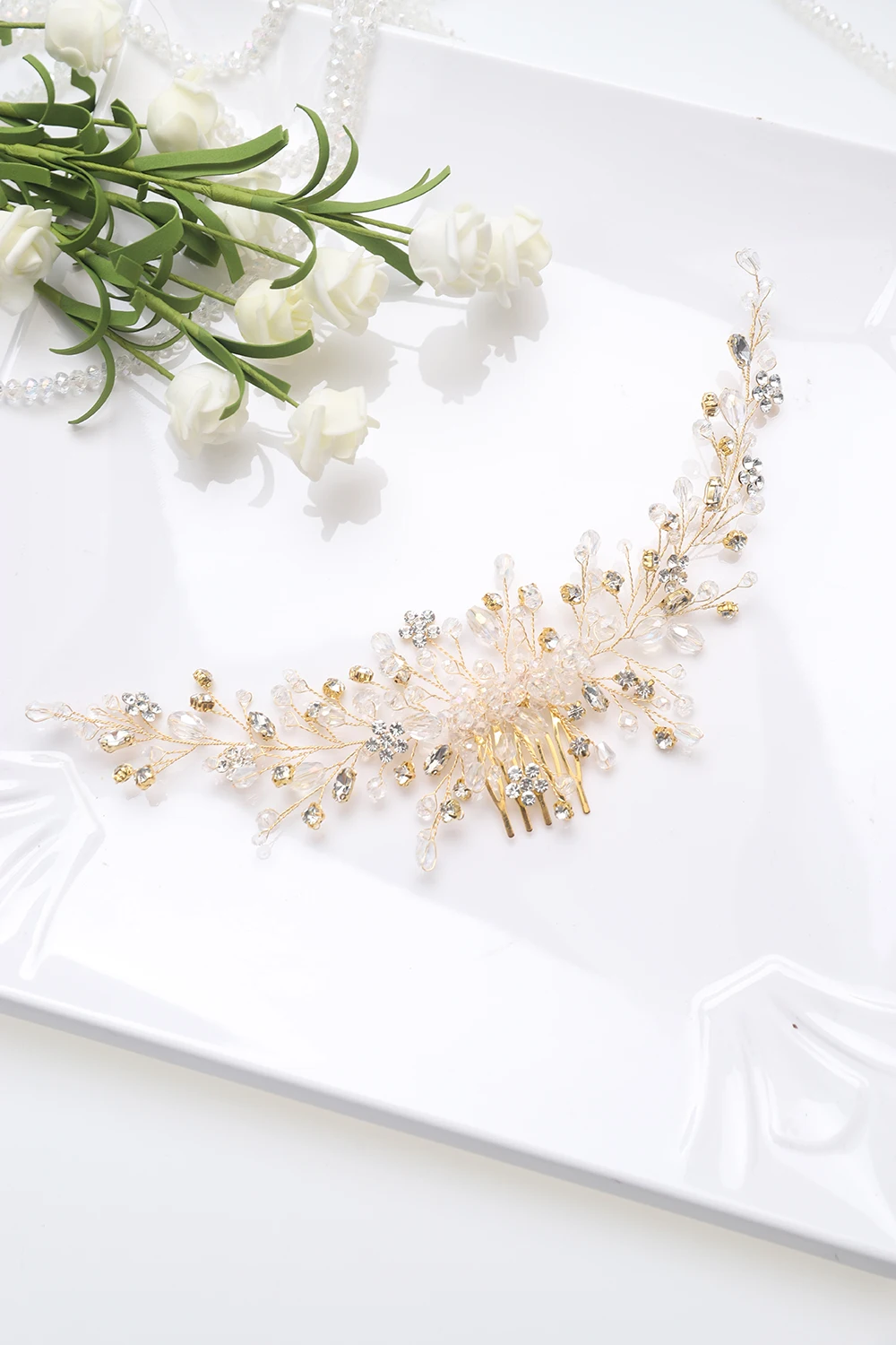 Vintage Rose gold Silver Bridal Hair Accessories Shiny Crystal Hair comb for Women