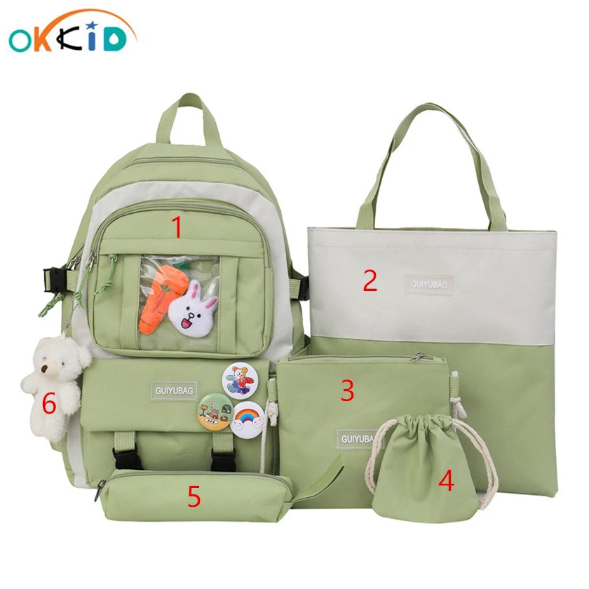6pcs/Set Women Backpack Girl School Satchel Shoulder Rucksack Canvas Travel Bags 
