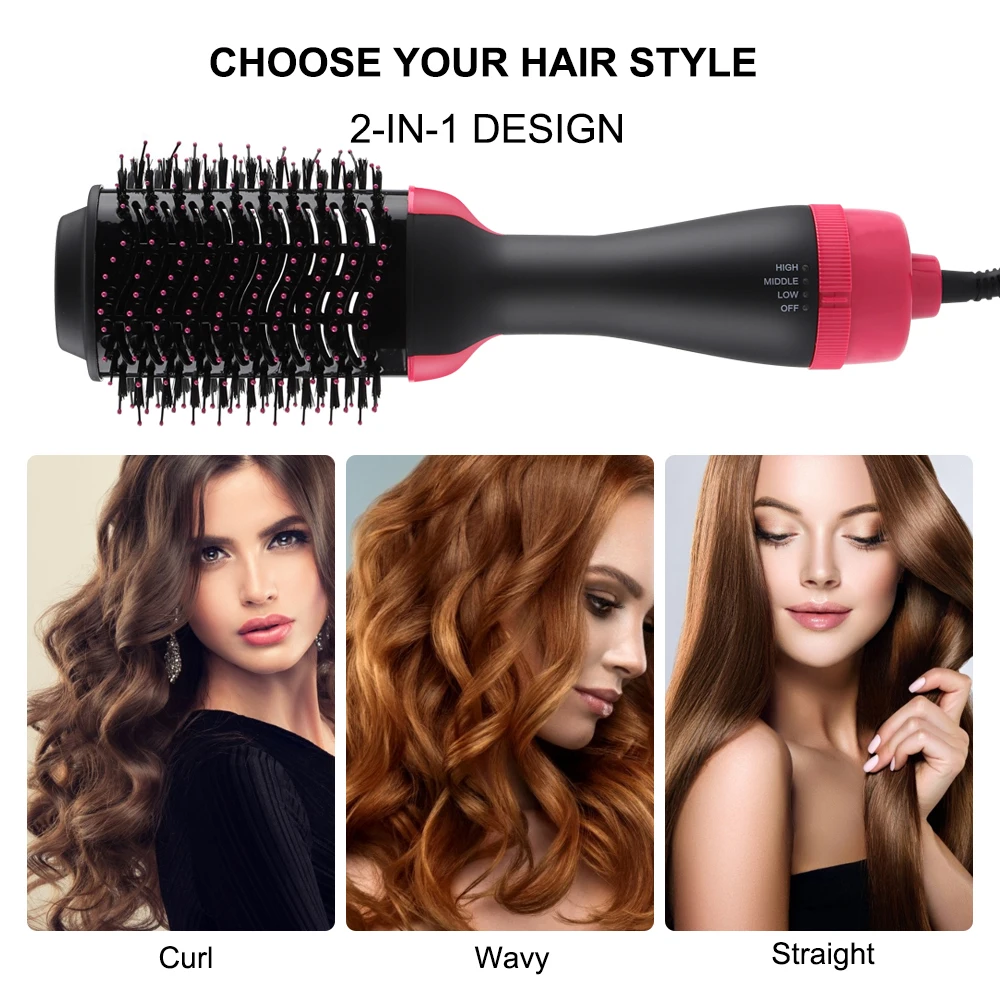 1000W Hair Dryer Hot Air Brush Styler and Volumizer Hair Straightener Curler Comb