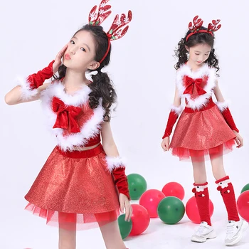 

Jazz Dance Costumes Girls Hip Hop Dancing Stage Wear Christmas Children's Costume New Year's Day Performance Clothing DNV12349