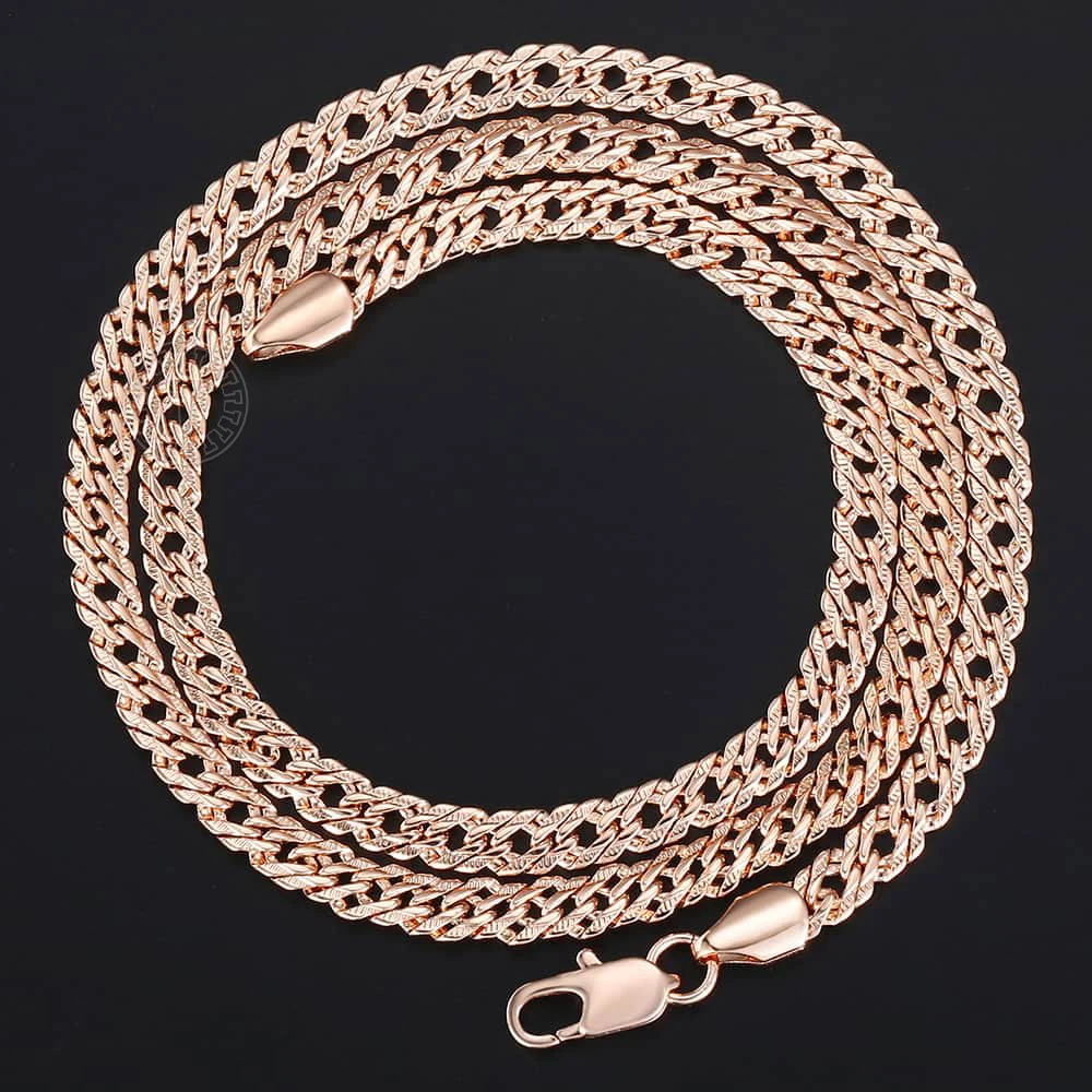 Trendsmax Necklaces for Women Men 585 Rose Gold Color Venitian Curb Link Chain Necklace 45cm 55cm 60cm Fashion Jewelry KGN453 rose gold necklaces