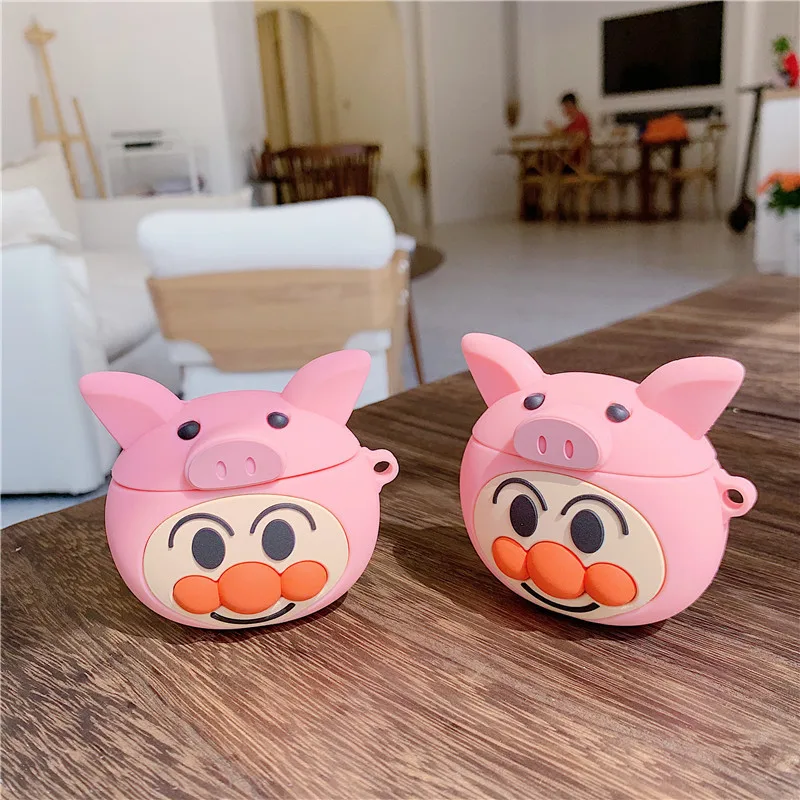 

Cute Cartoon 3D Silicone Pig Bread Superman Earphone Case For Apple Airpods 1 2 Protection Case Charging Box Cover with Key Ring
