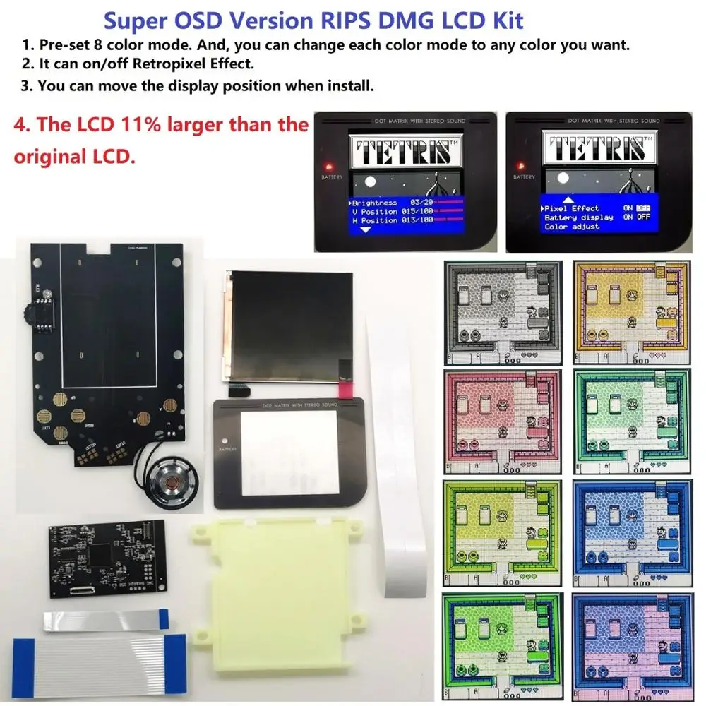 R IPS V4 Super OSD версия IPS ЖК дисплей с высокой яркостью комплект подсветки для консоли GameBoy DMG GB DMG и предварительно припоянного динамика|Запасные части| | АлиЭкспресс