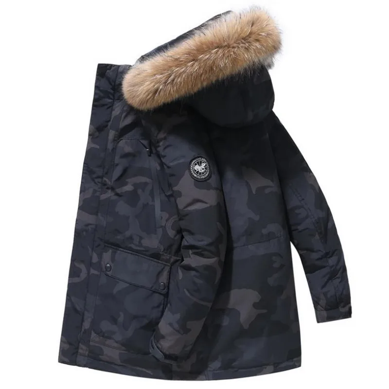Black camouflage Зимний мужской пуховик, повседневная Вельветовая хлопковая куртка, утолщенное теплое пальто с капюшоном большого размера, куртка с большим меховым воротником Parker, пальто - Цвет: Black camouflage