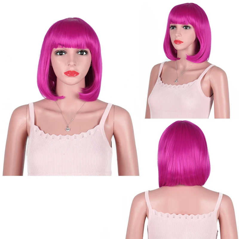 

12'' Short Hair Bob Wig with Bangs Natural Fashion Cute Heat Resistant Synthetic Bob Wigs for Daily Party Cosplay Halloween