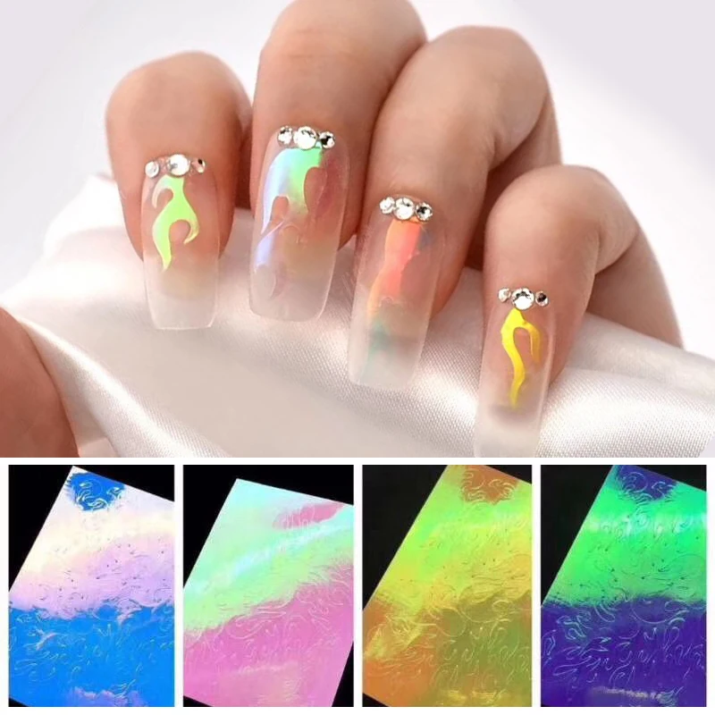 

16 Patterns/Sheet Colorful Nail Art Decals Mixed Patterns Nail Vinyls Laser Holographic Hollow Transfer Decals Stencil Stickers