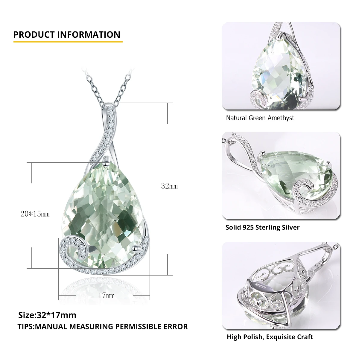 LP роскошный 15,76 Ct натуральный зеленый Аметист Груша 20x15 мм с жемчужным кулоном для девочек Женские однотонные S925 Серебряное колье с подвеской с камнями в Цепочки и ожерелья для Рождественский подарок