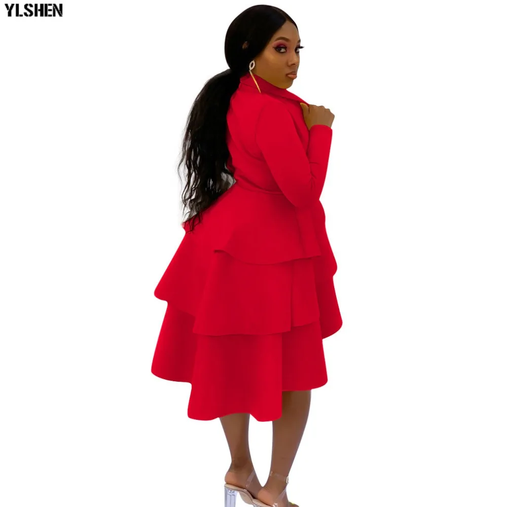 Black Red African Dresses for Women Solid Africa Dress African Clothes Fashion Falbala Evening Dress Robe Africaine Femme 2019 06