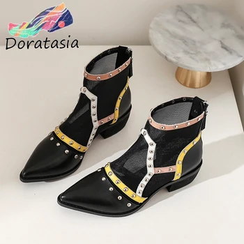 

DORATASIA Fashion Female Summer Pumps Pointed Toe Metal Rivet Zipper Pumps Women Lace Casual Office Party Shoes Woman