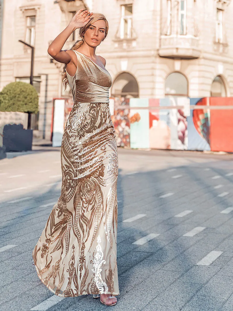 Женское бархатное платье-Русалка Ever Pretty официальное платье с одним открытым