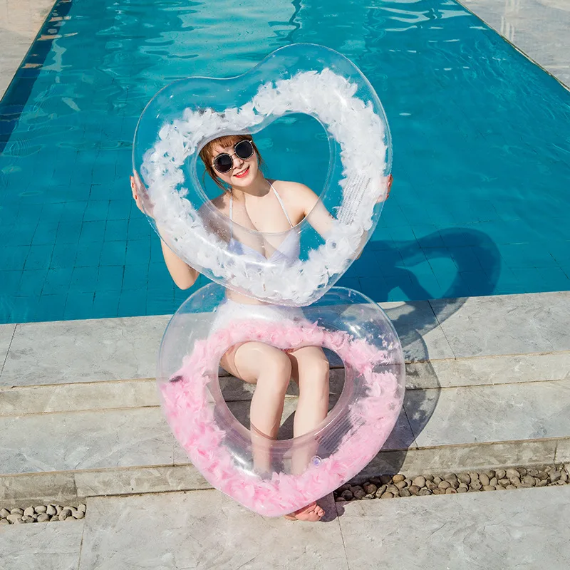 

Feather Heart Swimming Circle Woman Inflatable Circle For Adults Swimming Pool Circle Summer Beach Inflatable Buoy