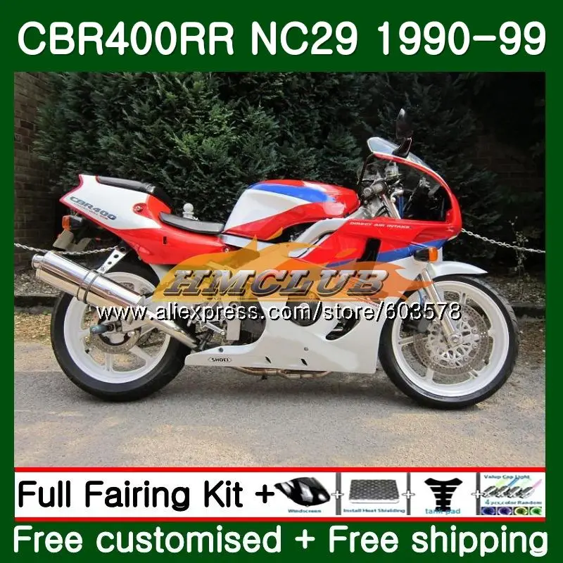 CBR400 RR для HONDA CBR400RR NC29 1994 1995 1996 1997 1998 1999 97CL. 37 CBR 400 RR 400RR 94 95 96 97 98 99 обтекатель, цвет красный, белый