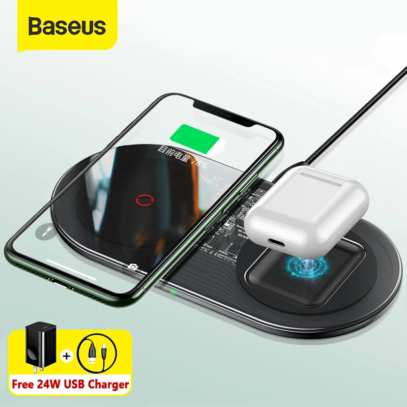 Baseus 20 Вт Быстрое Qi Беспроводное зарядное устройство для Airpods iPhone 11 Pro Двойной