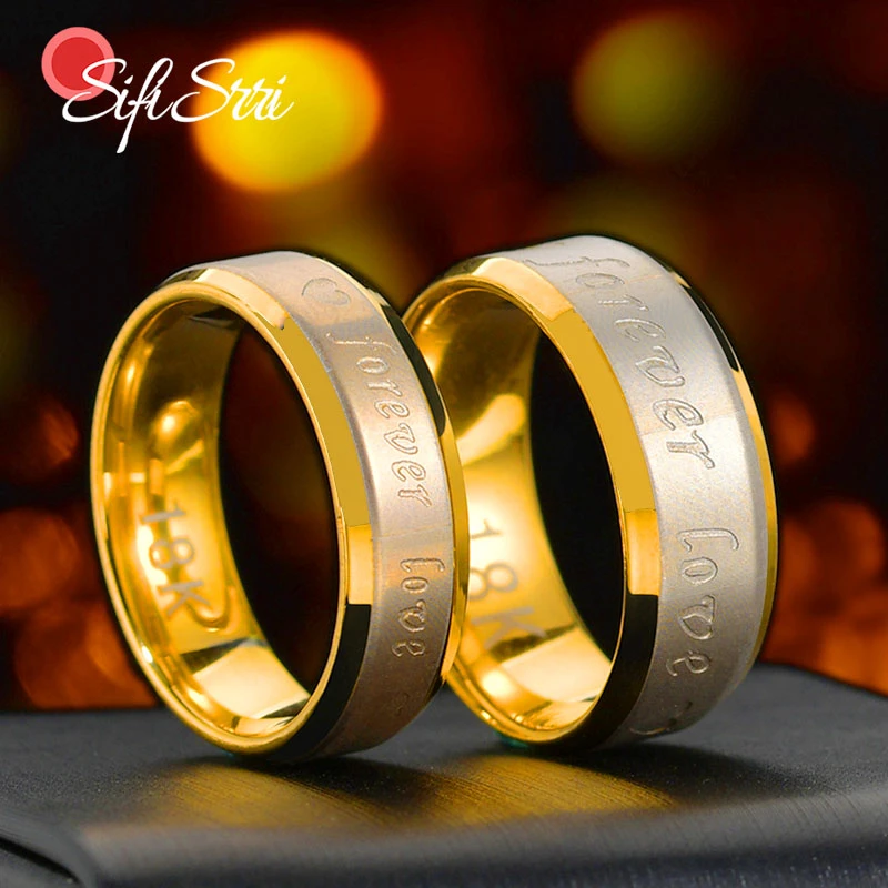 Anillo compromiso de acero inoxidable para hombre y mujer, sortija grabado corazón, amor eterno, Color dorado, 1 piezas|Anillos| - AliExpress