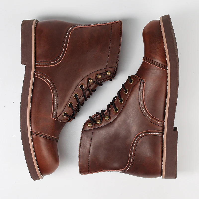 Casual Men Shoes Handmade Spring Dress Ankle Boots Vintage Tooling Wings Cow Leather Motorcycle Boots