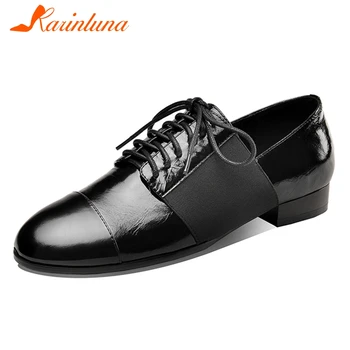 

Karinluna New Arrivals 2020 Patent Leather Square Heels Office Lady Shoes Woman Pumps Lace-Up Comfortable Pumps Women Shoes