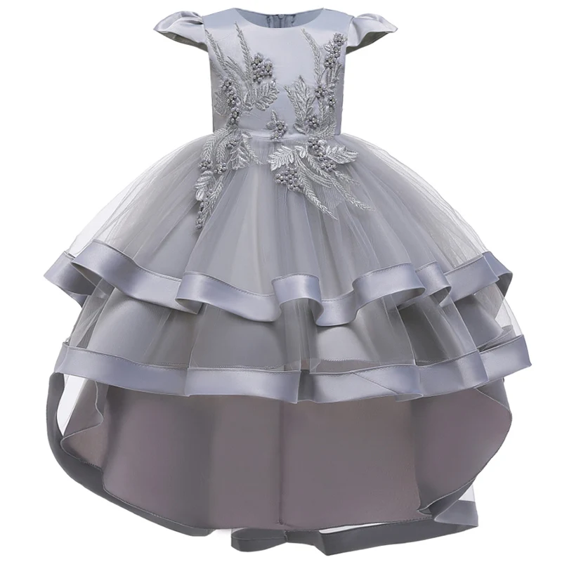 Рождественское пышное платье принцессы для девочек; вечернее платье на свадьбу; платье-пачка с цветочным узором для девочек; детская праздничная одежда со шлейфом - Цвет: D2023-Gray