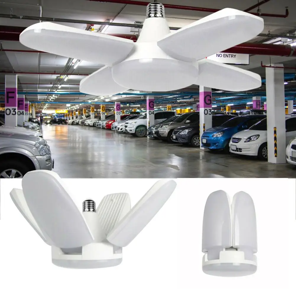 Светодиодный светильник для гаража, складная лампа E27, 4 регулируемые лопасти вентилятора, деформируемый потолочный светильник, AC85-260V для мастерской, склада