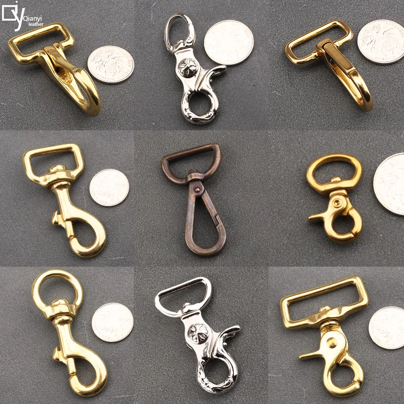 Pure Brass Metal Buckles DIY Dog Collar Wallet Purse Lobster Swivel Snap Hook Clasps Leather Accessories Trigger Swivel