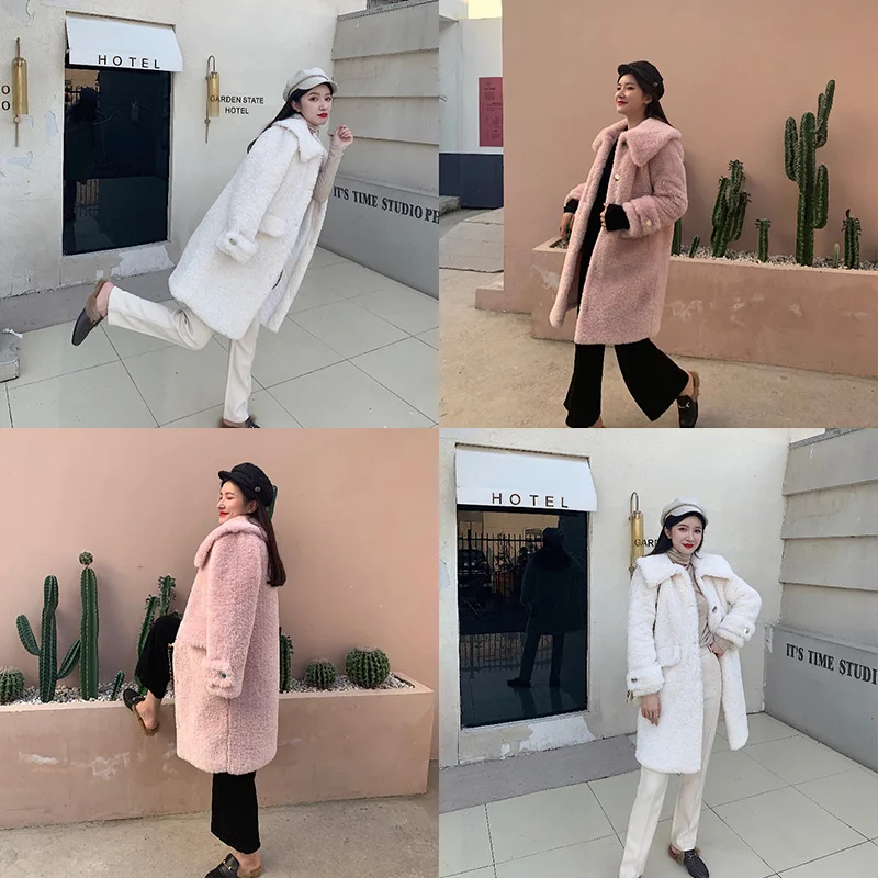 Модное однобортное пальто из искусственного меха, Корейская свободная Толстая теплая Длинная зимняя куртка для женщин, Элегантное повседневное теплое пальто для женщин