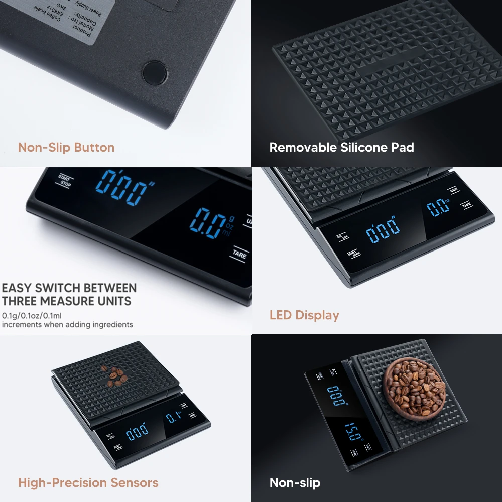 Electronic Digital Drip Coffee Scale With Timer Portable High Precision Weight Balance Kitchen Scale LED Display 3kg/0.1g