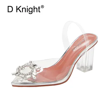 

Newest Summer Sexy Women Pumps Shoes Simple Style PVC Clear Transparent Strappy Crystal Sunflower Sandals High Heels Woman Shoes
