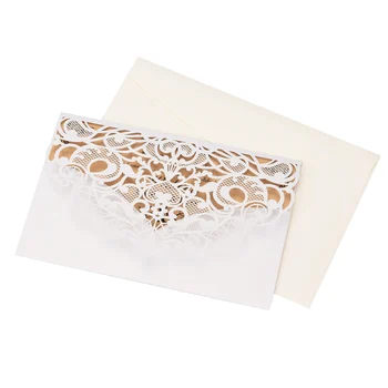 

20Pcs Wedding Invitation Cards -Cut Gold Foil And Floral Design Invitation Pockets for Bridal Showers, Engagement Parties(White)