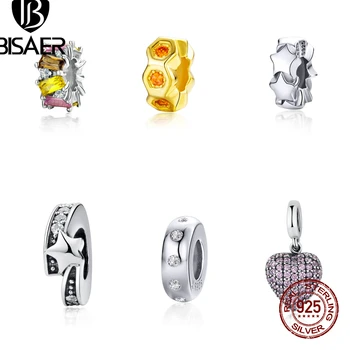 

Bisaer 925 Sterling Silver Spacer Star Heart Daisy Flower Alphabet Round Spacer Charm Fit Charm Pan Bracelet Women Jewelry Gift