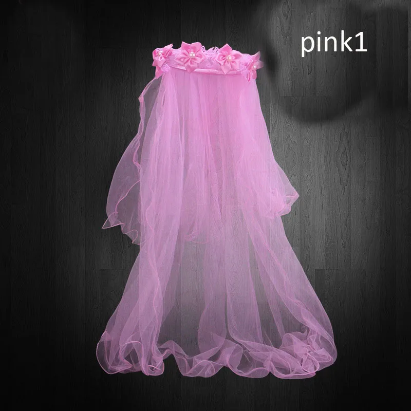 pink1 Вечерние платья для девочек, повязка на голову для принцессы, двухслойная фатиновая Фата для невесты, цветы, гирлянда, свадебный венок, повязка на голову - Цвет: pink1