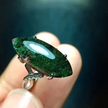 

Certificate Natural Green Phantom Quartz Crystal Ring Woman Gift 20.1/9.1mm Clear Beads Lucky AAAAA Adjustable Ring Jewelry