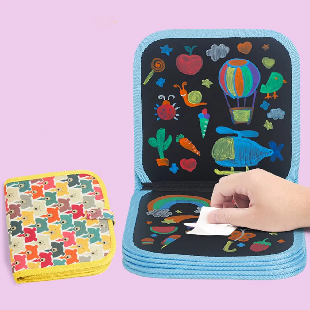 

Children Portable Soft Chalk Board Drawing Book Magic Repeatable Wipe Traceless Chalk blackboard picture book Watercolor 12 Pen