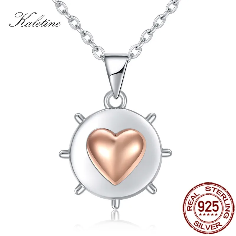 

KALETINE 925 Sterling Silver Rudder Pendant Necklace Women With Rose Gold Heart Statement Necklace Boyfriend Gift Jewelry