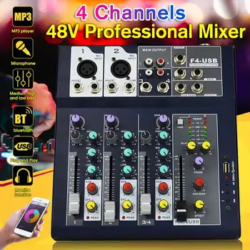 

4 Channels USB bluetooth Audio Mixer 3-band DJ Mixing Console Professional Karaoke 48V Phantom Power for Live Studio KTV Party
