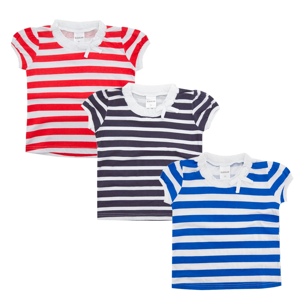 Honeyzone/Camiseta/комплект из 3 предметов для маленьких девочек; футболка с короткими рукавами из хлопка; детская футболка с 6 видов цветов в полоску для маленьких девочек