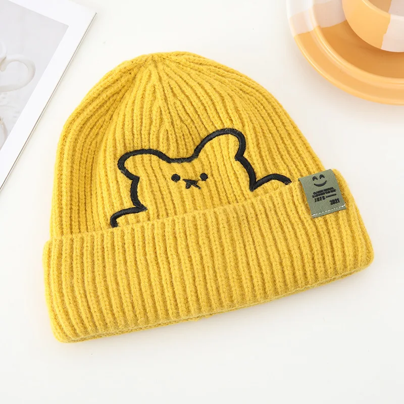 woolen cap for men Newest Winter Hats bear embroidery cute knitted hat Couple Cap Lady Thread Knitted Beanie Chapeau Female Bonnet шляпа женская timberland skully Skullies & Beanies