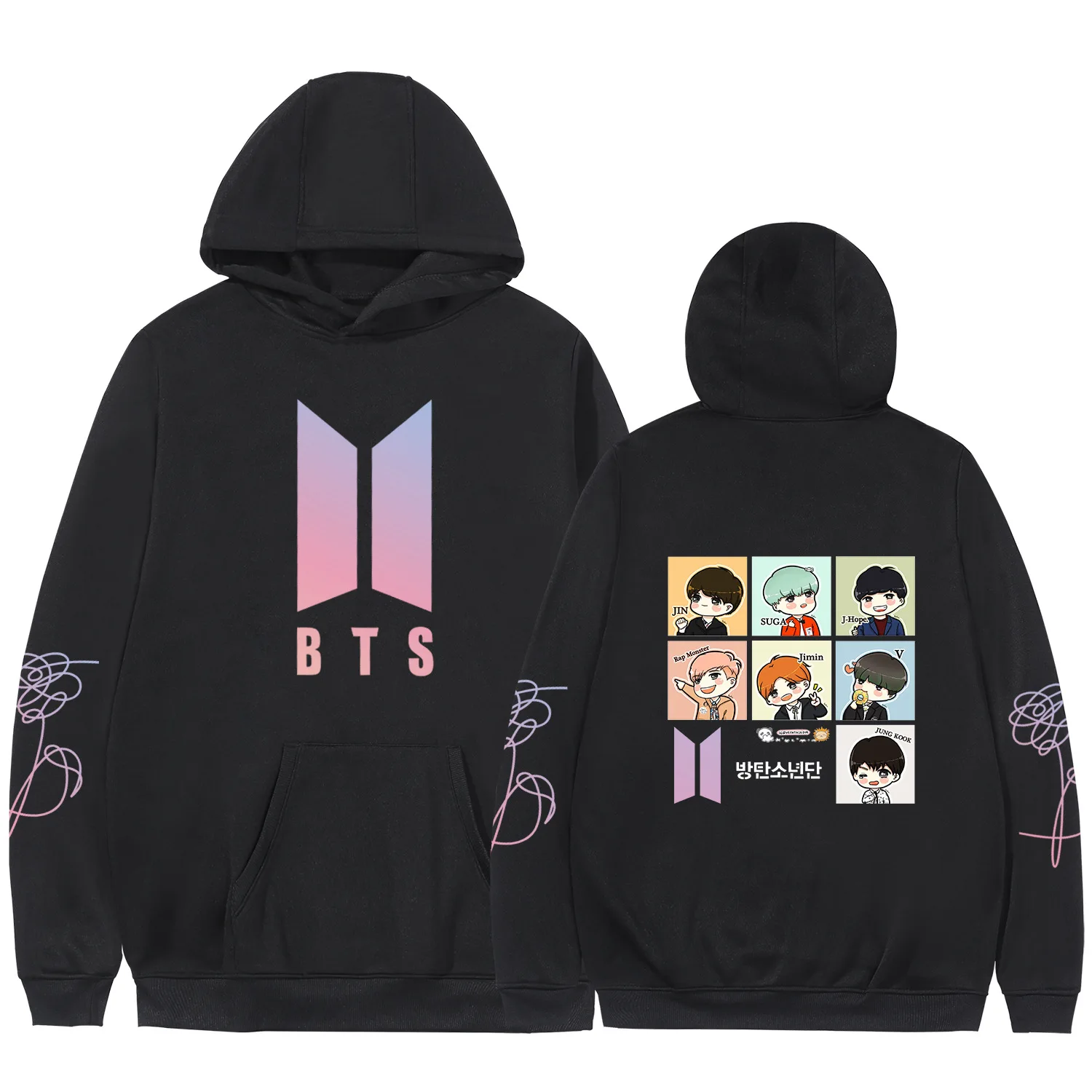 KPOPBangtanBoysCartoonPrintLongSleeveHoodedSweatshirtKpopHoodyPulloversHoodiesPG1109
