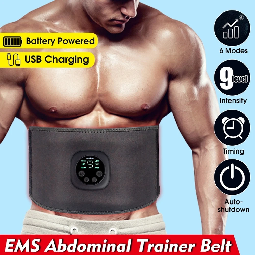 Intelligent Unisex USB Rechargeable EMS Fitness Trainer Belt LED Display Electrical Muscle Stimulator Abdominal Muscle Sticker