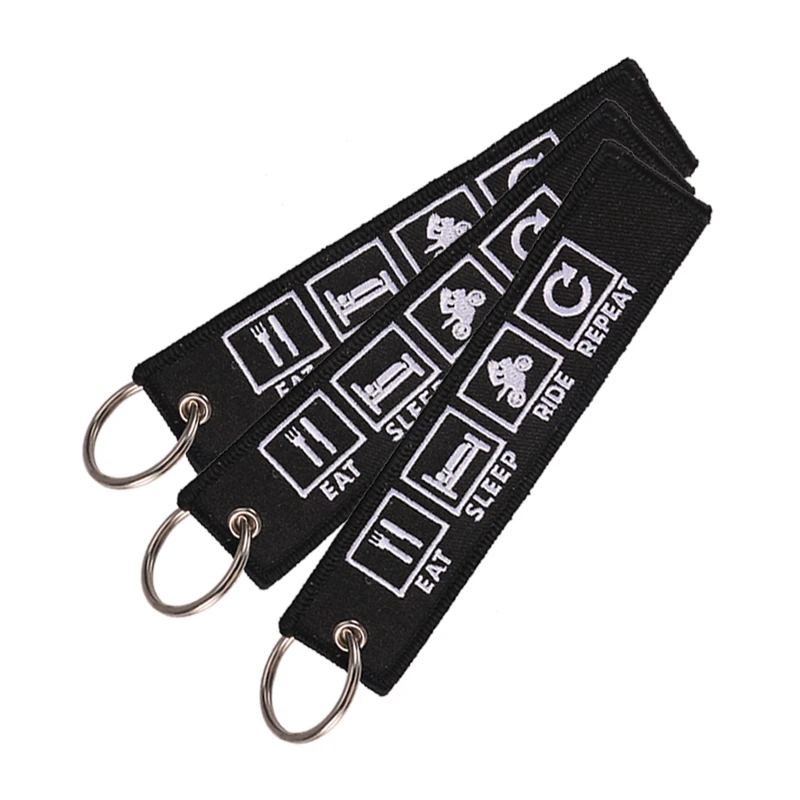 Remove Before Flight Novelty Embroidery Key Chain Bijoux Keychain for Motorcycles n Cars Eat Sleep Rid Repeat Porte Clef Key Tag (3)