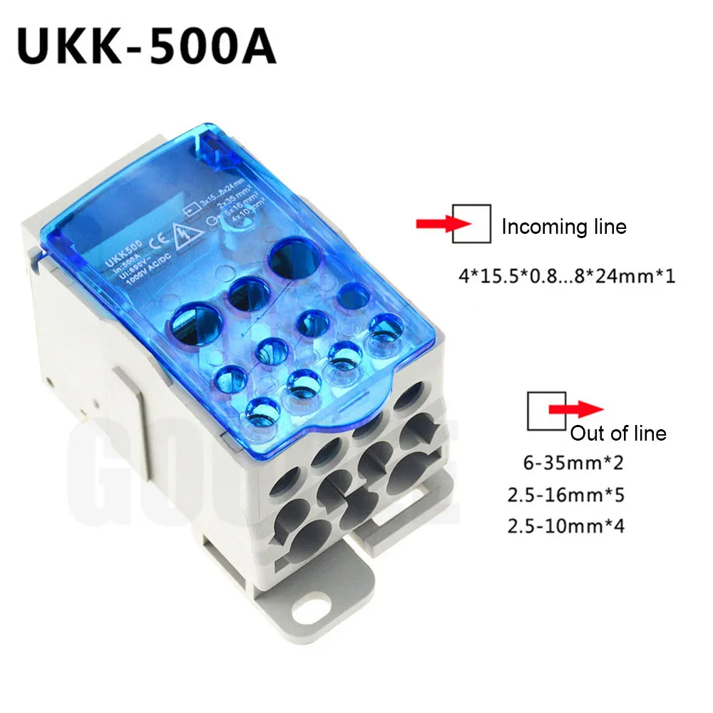 UKK500A UKK80A 125A 160A 250A 400A 500A клеммный блок 1 во многих из din-рейку распределительная коробка Универсальный электрический провод разъем - Цвет: UKK500A