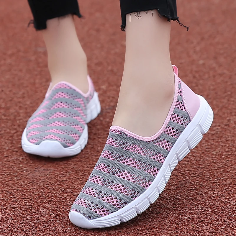 

Women Flat Shoes Air Mesh Comfortable Loafers Women Striped Beautiful Sports Shoes For Women Casual Rubber Shallow