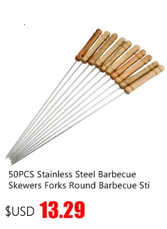 TOPINCN 10Pcs/Set Roasting Sticks Stainless Steel with Wood Handle Barbecue BBQ Fork Stick Skewer Camping Cookware Accessories 