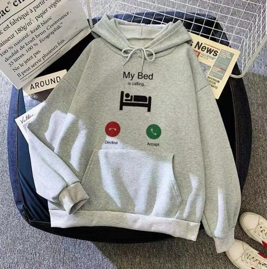 2021 New My Bed Is Calling Hoodie Harajuku Women Casual Fashion All-match Sweatshirt Streetwear Unisex Hip Hop Oversize Girl Top 4